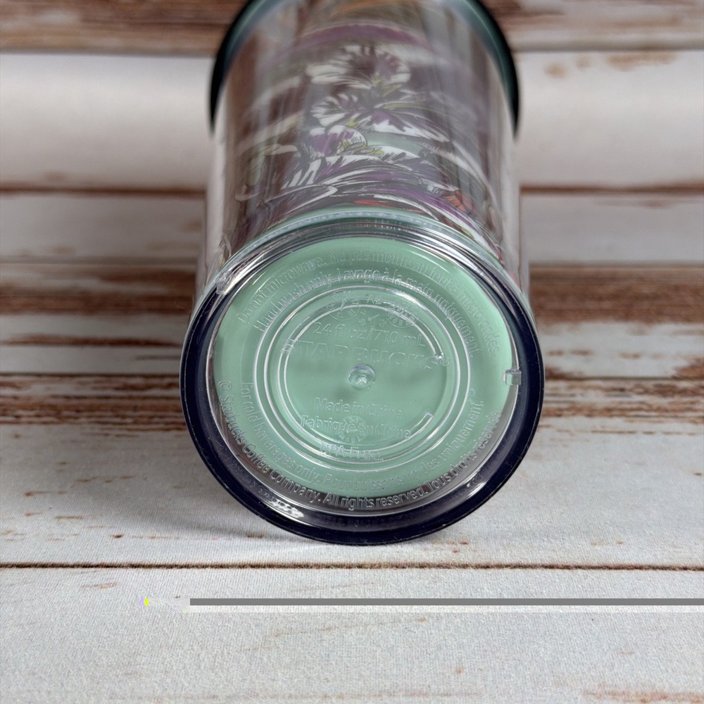 Starbucks Green Floral 24oz Plastic Tumbler Cup With Lid & Straw - Picture 6 of 6